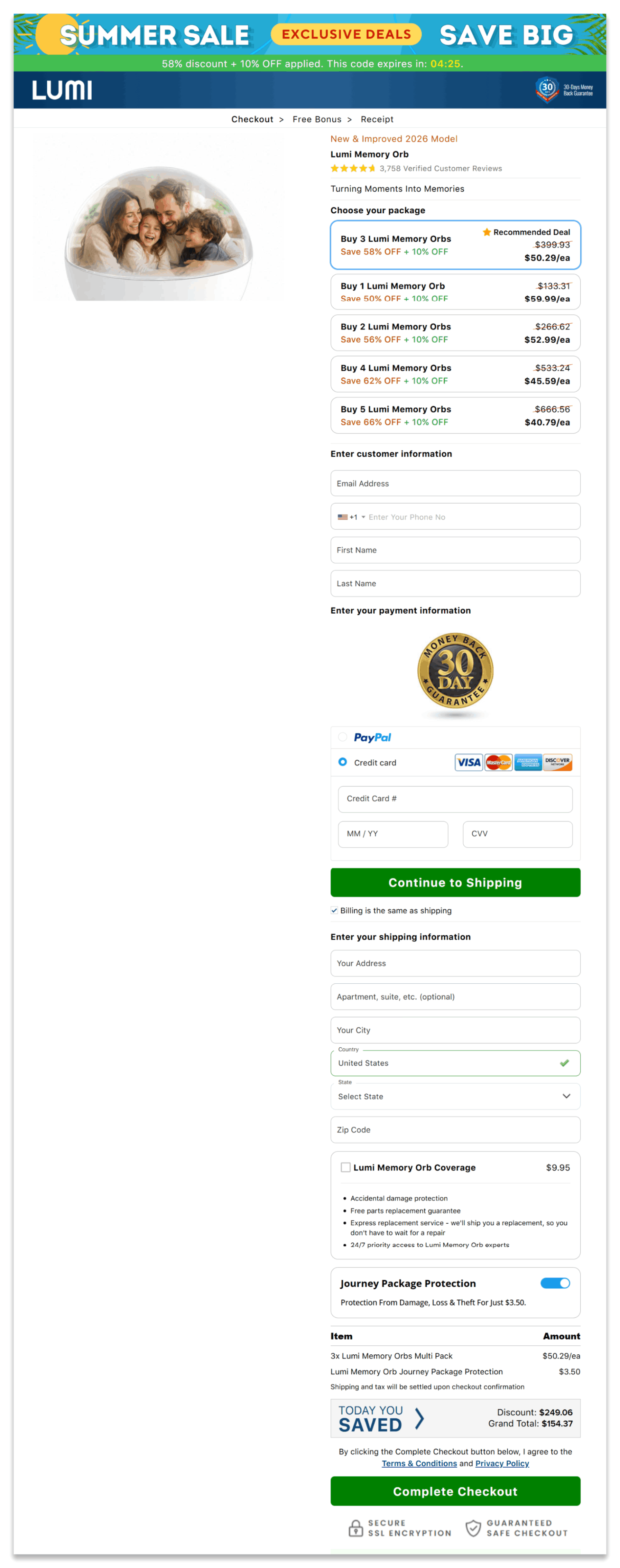 Lumi Memory Orb Secure Checkout Page